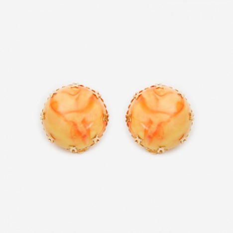 Boucles d'oreilles vintage rondes orange et dorées années 80.