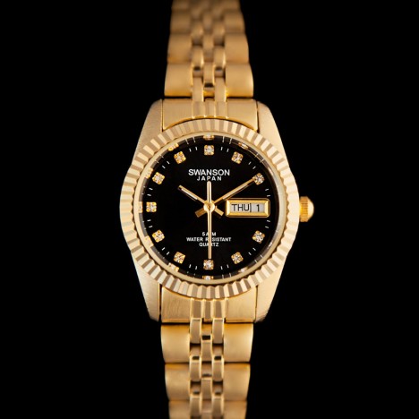 Petite montre Swanson dorée avec strass shiny - cadran noir