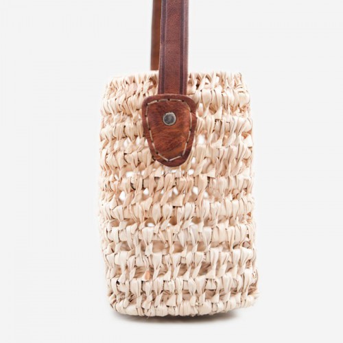 Sac à Main Vintage Années 60/70 En Cuir Et Paille Marron - Occasion Très Bon état