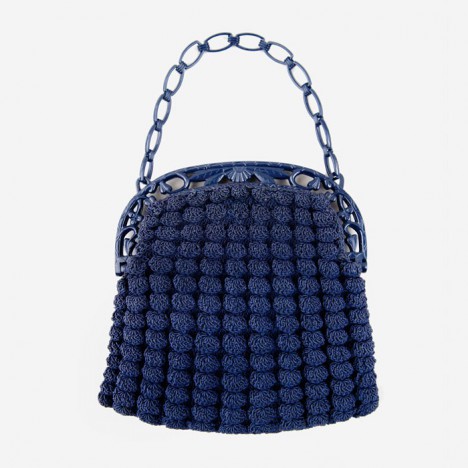 Pochette / petit sac vintage bleu marine en tricot années 60