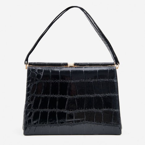 Sac noir vintage faux croco année 70/80