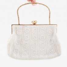 Petit sac vintage japonais en perles blanches années 60