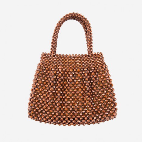 Petit sac vintage italien en perles marron des années 60 