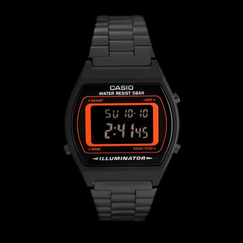 Casio B640WB-4BEF - Montre Casio rétro futuriste noire et orange