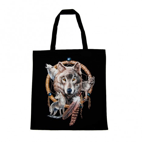 Tote bag loup et dreamcatcher noir