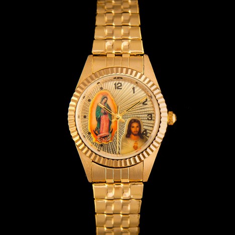 Petite montre dorée kitsch Marie et Jésus