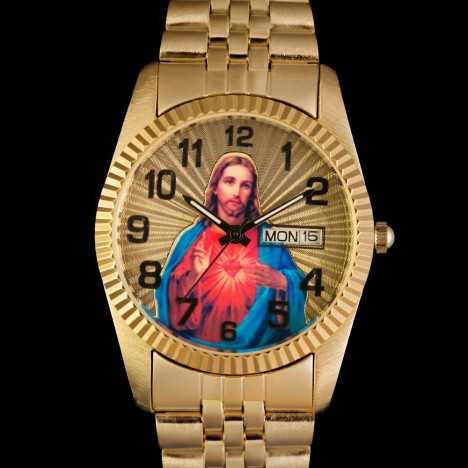 Montre Swanson Jésus style r*lex dorée, christian bling bling