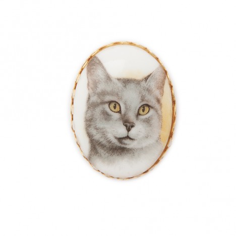 Broche vintage ultra kitsch tête de chat années 70