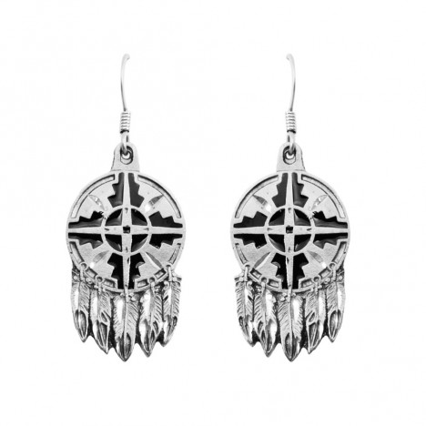 Boucles d'oreilles Dreamcatcher motif Aztèque plumes