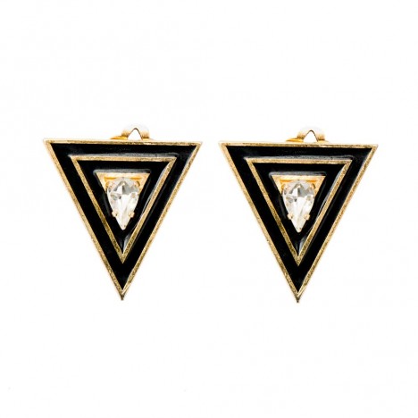 Boucles d'oreilles triangles dorées et noir + pierre 80's