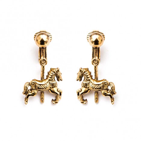 Boucles d'oreilles vintage cheval de manège doré