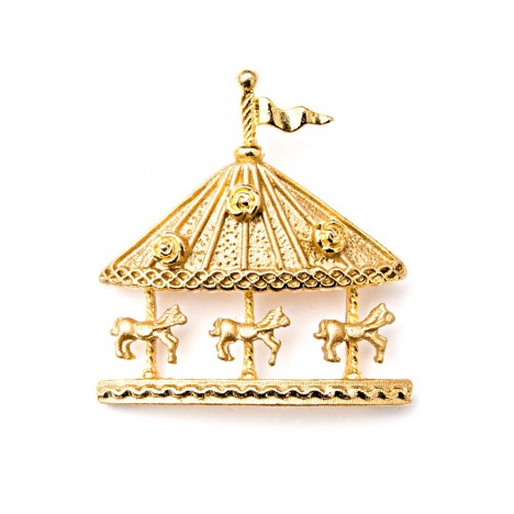 Broche carousel dorée - petits chevaux kitsch