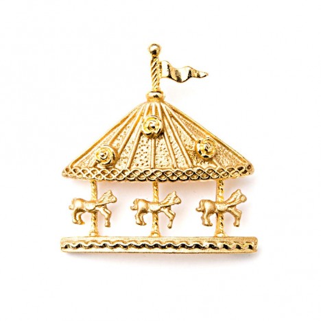 Broche carousel dorée - petits chevaux kitsch