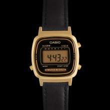 Casio LA670WEGL-1EF - Montre casio vintage dorée et bracelet cuir noir