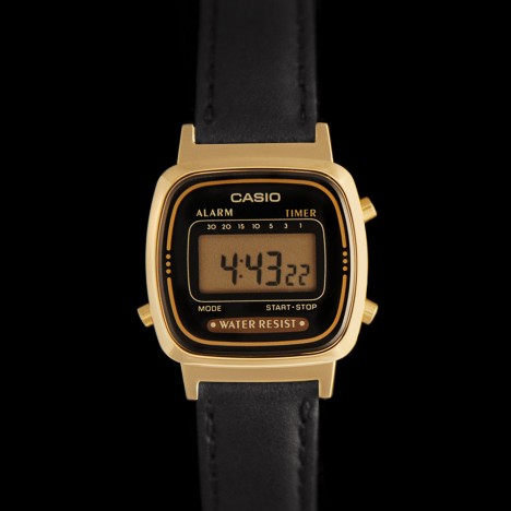 Casio LA670WEGL-1EF - Montre casio vintage dorée et bracelet cuir noir