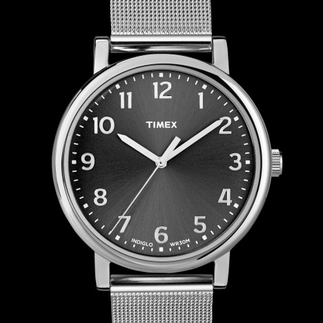Timex T2N599 - Montre Timex Héritage acier, cadran noir XL et maille milanaise