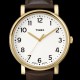 TIMEX T2N337 - Montre Timex vintage XXL dorée et cuir marron